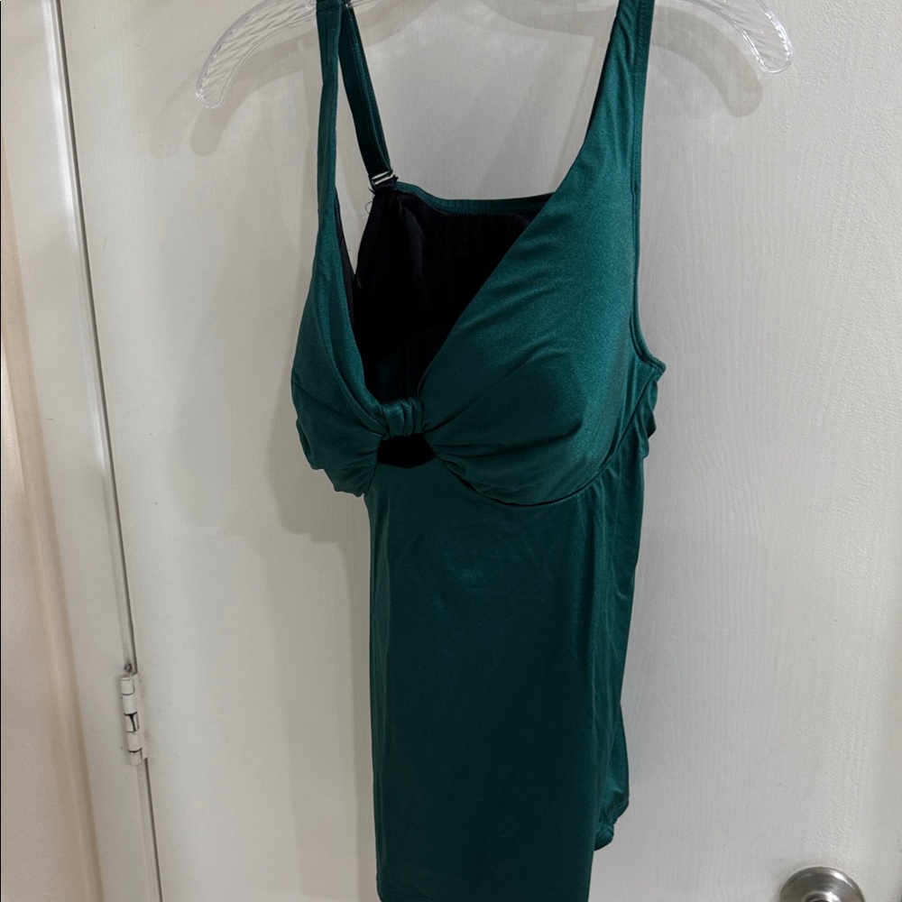 Swim By Cacique Deep Emerald Green Knotted Front Swim Tank size 40DDD EUC